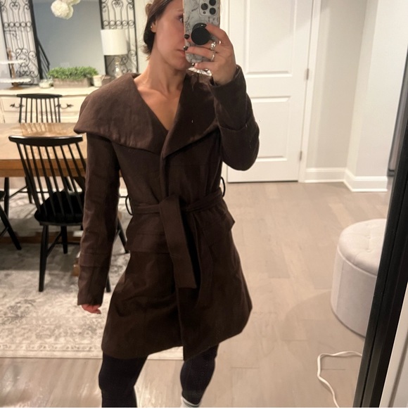 NWT Dark Brown Faux Wool Wrap-Tie Coat - Picture 4 of 13